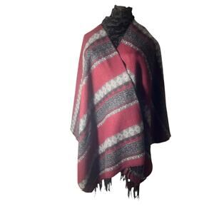 Justin & Taylor Reversible Poncho Wrap Cape OSFM Wine, Gray, White, Black